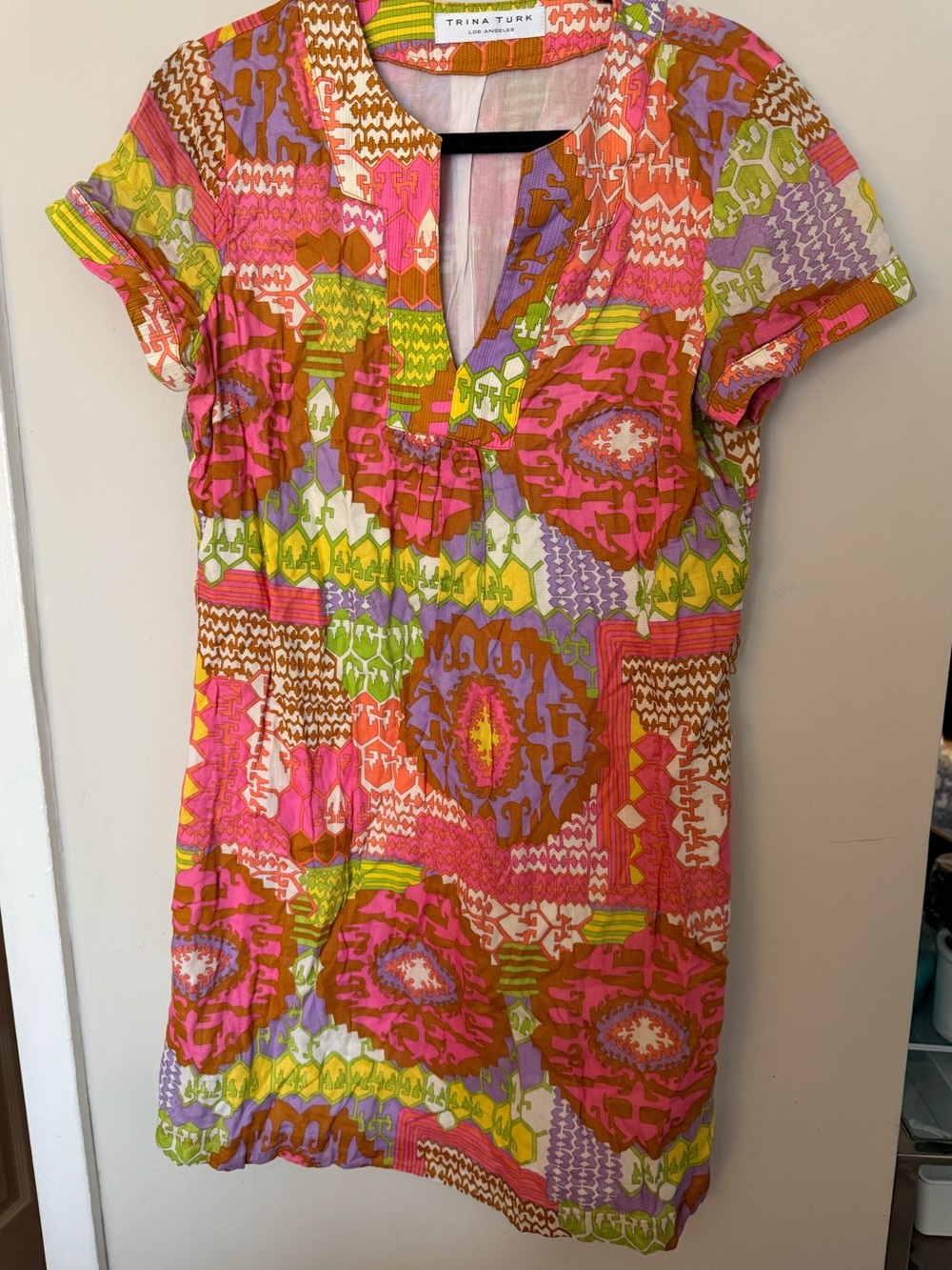 Trina Turk Pink, Orange & Lime Patterned Printed Dress